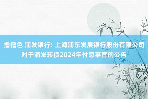 撸撸色 浦发银行: 上海浦东发展银行股份有限公司对于浦发转债2024年付息事宜的公告