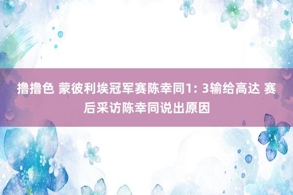 撸撸色 蒙彼利埃冠军赛陈幸同1: 3输给高达 赛后采访陈幸同说出原因