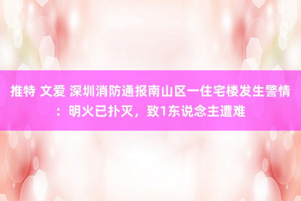 推特 文爱 深圳消防通报南山区一住宅楼发生警情：明火已扑灭，致1东说念主遭难